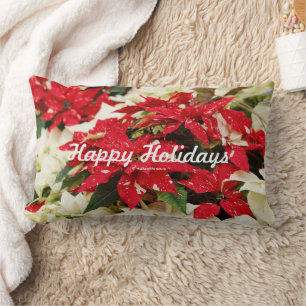 Coussin Rectangle Poinsettias Festive Rouge Blanc Floral