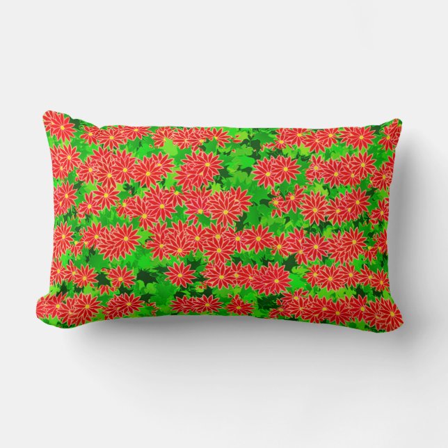 Coussin Rectangle Poinsettias rouges et Holly vertes (Recto)