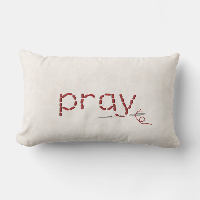 Coussin Rectangle point de texte PRAY rouge avec aiguille (Recto)