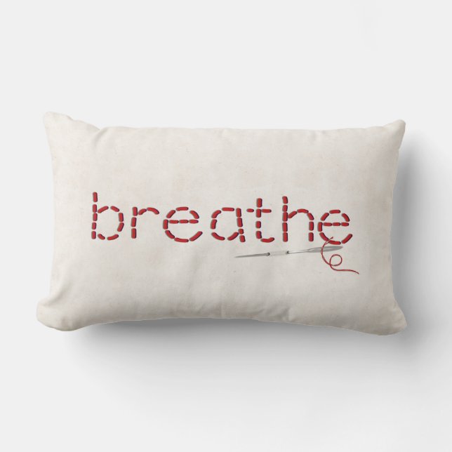 Coussin Rectangle point de texte rouge Breathe avec aiguille (Recto)