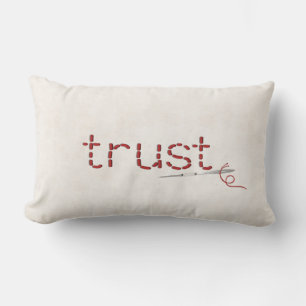 Coussin Rectangle point de texte TRUST rouge avec aiguille