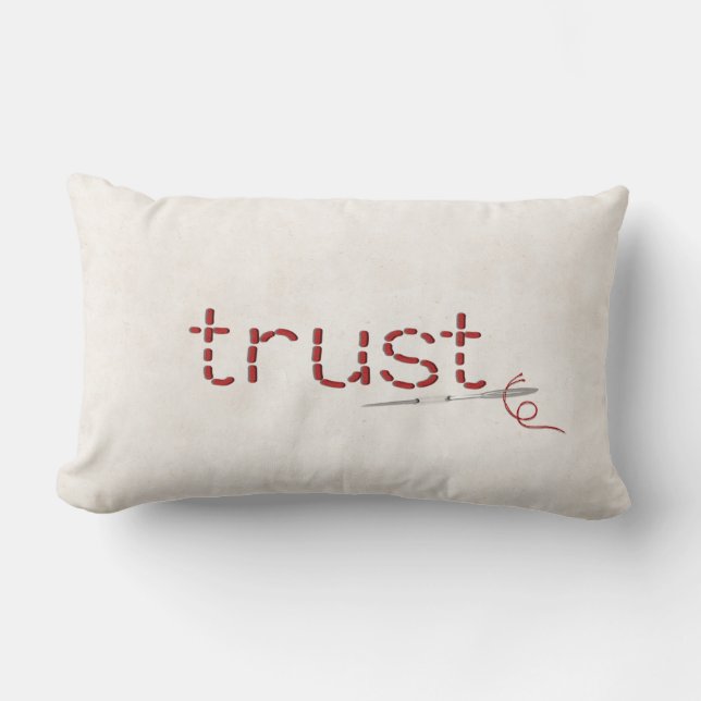 Coussin Rectangle point de texte TRUST rouge avec aiguille (Recto)