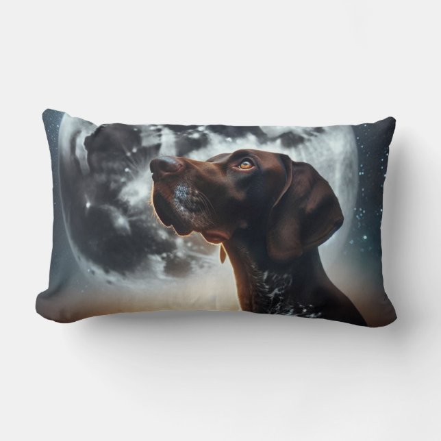 Coussin Rectangle Pointeur à cheveux courts allemand avec lune et ét (Recto)