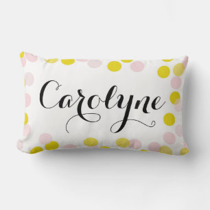 Coussin Rectangle Points Confetti rose et jaune Motif Personnalisé