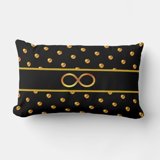 Coussin Rectangle Points de polka or élégants & symbole de l'infini (Recto)