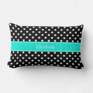Coussin Rectangle Points noirs et blancs Aqua Nom Monogramme7