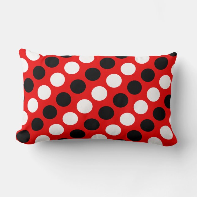 Coussin Rectangle Points noirs et blancs en rouge (Recto)