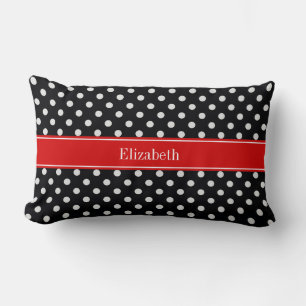 Coussin Rectangle Points noirs et blancs Monogramme rouge du nom