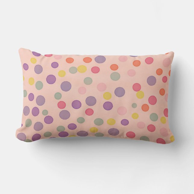 Coussin Rectangle Points pastel multicolores sur rose (Recto)