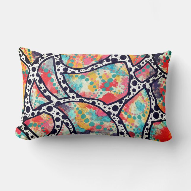 Coussin Rectangle Points, points et lignes funky gais Art original (Recto)