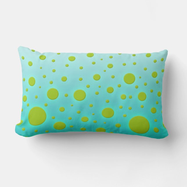 Coussin Rectangle Points verts sur un design amusant turquoise (Recto)