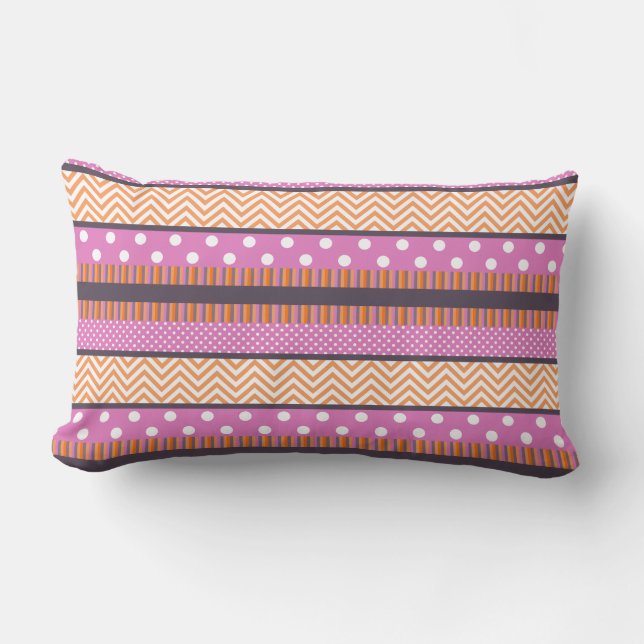 Coussin Rectangle Pois Chevron de  Orange et Pink Stripes Motif (Recto)