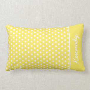 Coussin Rectangle Pois et blanc jaune citron du monogramme