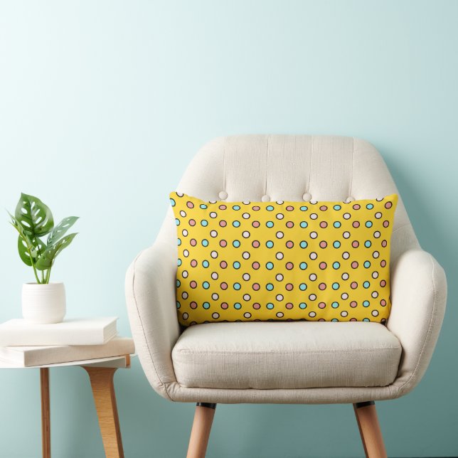 Coussin Rectangle Pois jaune rose et bleu (Chaise)