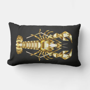 Coussin Rectangle Poisson à langouste polygonale dorée sur noir
