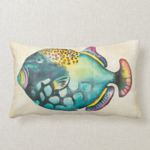 Coussin Rectangle Poisson Aquarium bleu et violet