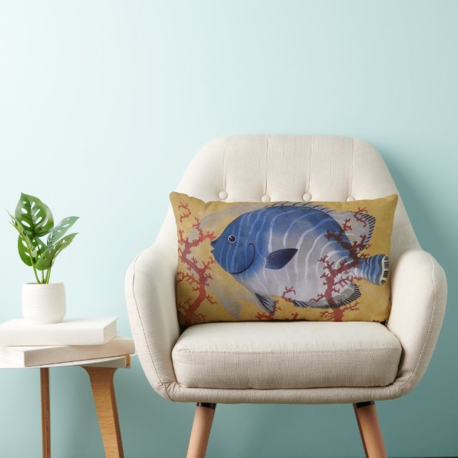 Coussin Rectangle Poisson Bleu Tropical Vieille Corail Marin Vie Mar (Chaise)