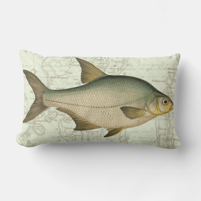 Coussin Rectangle Poisson d'eau douce sur la carte (Recto)