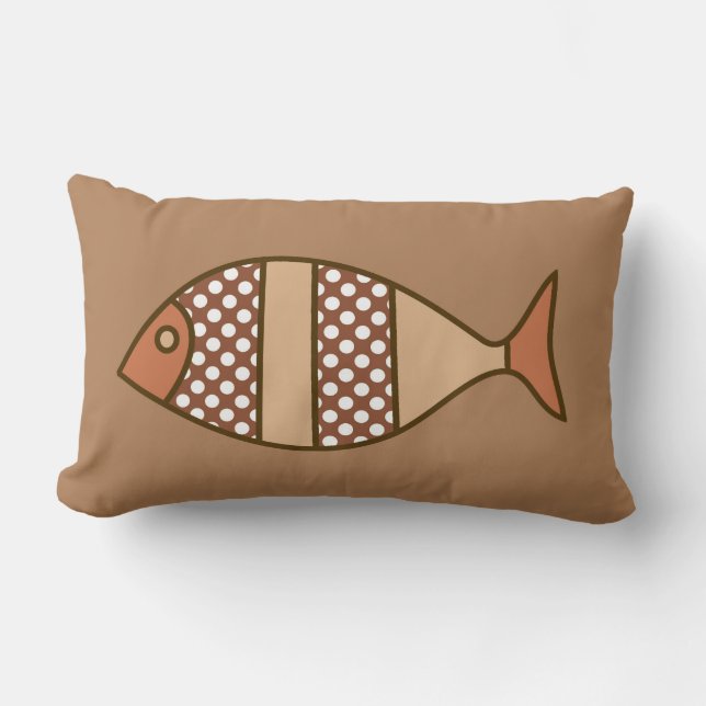 Coussin Rectangle Poisson moderne rétro, Tan, Beige et Brown clair (Recto)