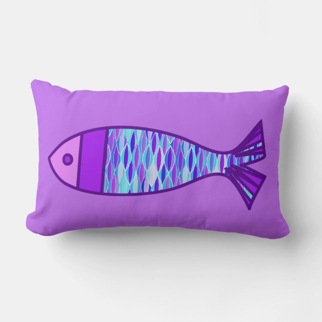 Coussin Rectangle Poisson moderne rétro, violet et Améthyste violet (Recto)
