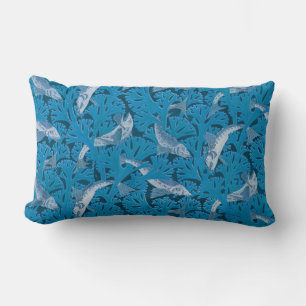 Coussin Rectangle Poisson Nage d'algues Coral Bleu Vintage Classique