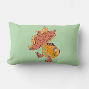 Coussin Rectangle Poisson rouge fantaisiste d'art folklorique Fant