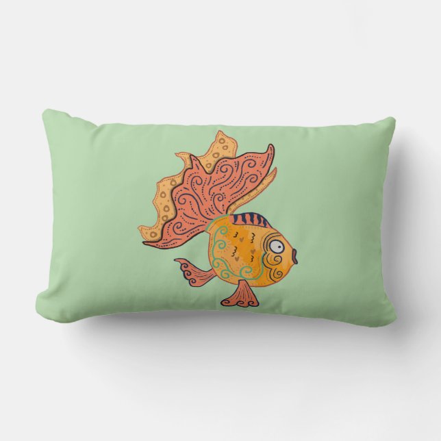 Coussin Rectangle Poisson rouge fantaisiste d'art folklorique | Fant (Recto)
