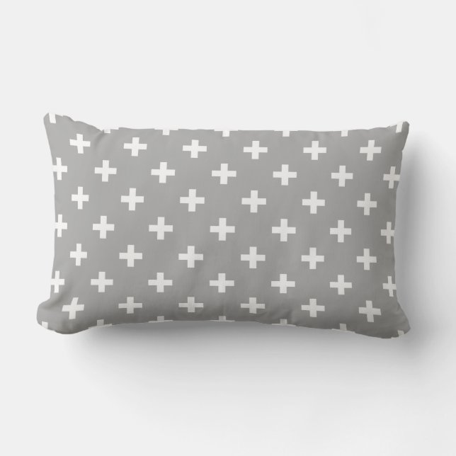 Coussin Rectangle Polka blanche croise sur gris (Recto)