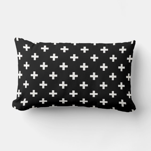 Coussin Rectangle Polka blanche croise sur noir (Recto)