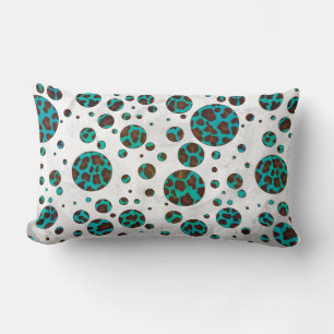 Coussin Rectangle Polka Dot Cow Impression Brown et Turquoise