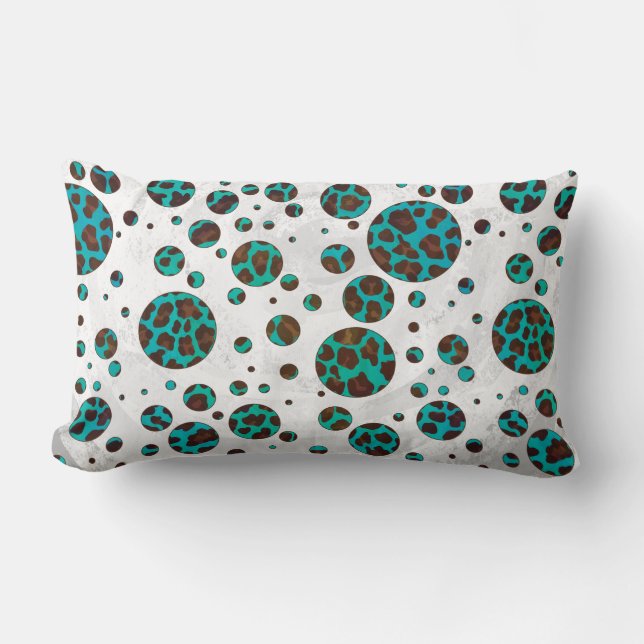Coussin Rectangle Polka Dot Cow Impression Brown et Turquoise (Recto)