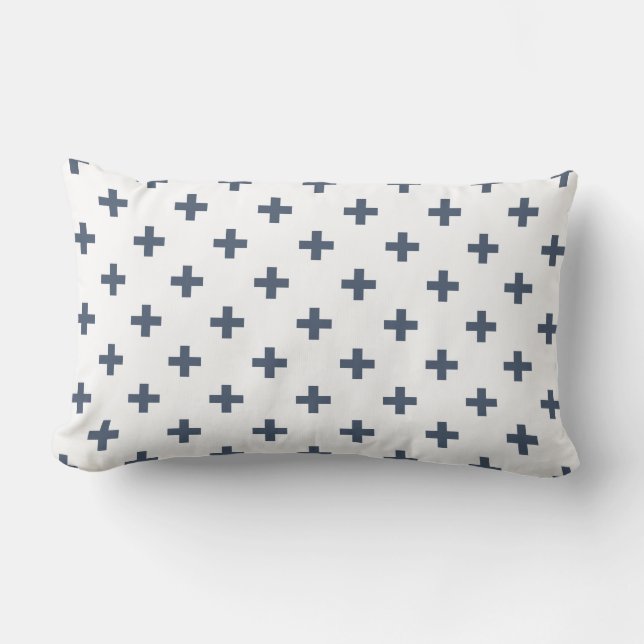 Coussin Rectangle Polka gris-bleu croise sur blanc (Recto)