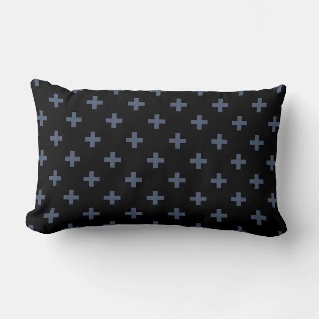 Coussin Rectangle Polka gris-bleu croise sur noir (Recto)