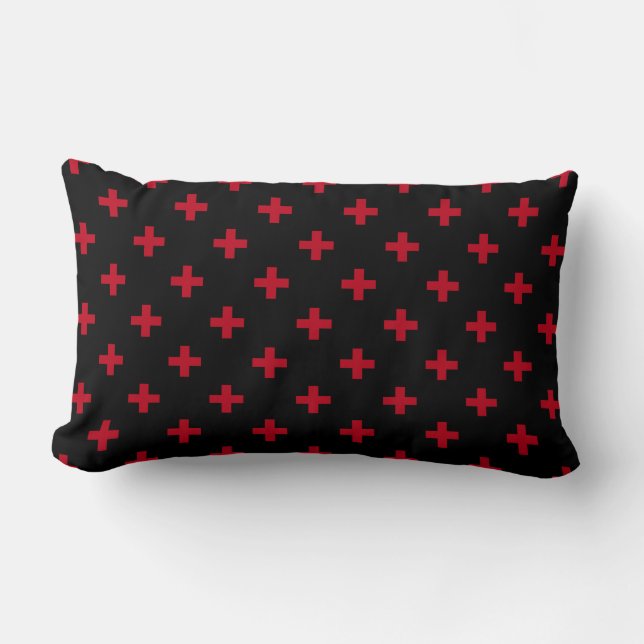 Coussin Rectangle Polka rouge croise sur noir (Recto)