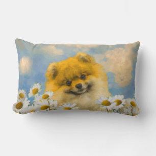 Coussin Rectangle Poméranien dans Daisies Peinture - Art Chien origi