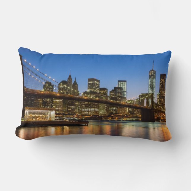 Coussin Rectangle Pont de Manhattan et de Brooklyn au crépuscule (Recto)