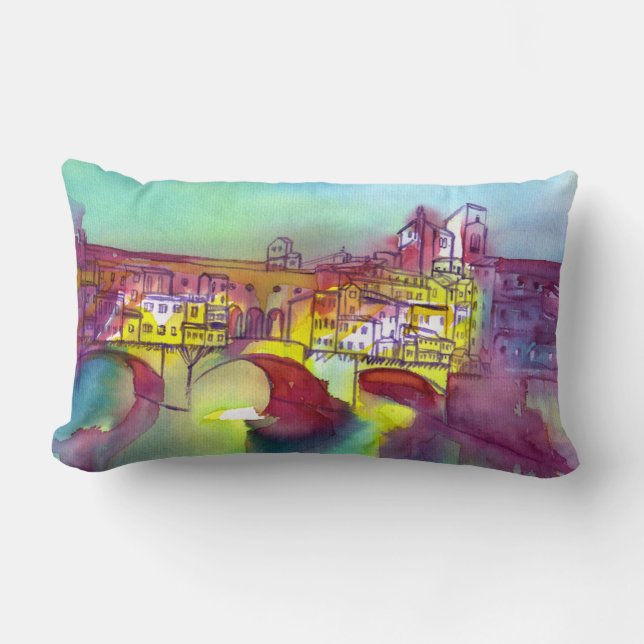 Coussin Rectangle PONTE VECCHIO Florence par aquarelle de nuit (Recto)