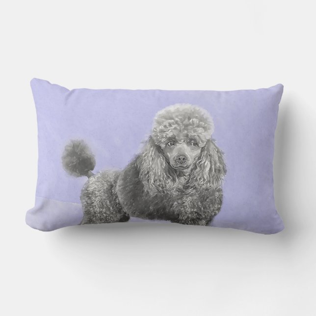 Coussin Rectangle Poodé Jouet miniature Argent gris bleu Chien Art (Recto)
