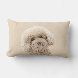 Coussin Rectangle Poodle Miniature Toy Apricot Crème Chien Brown Art