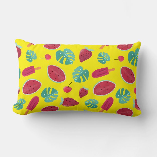 Coussin Rectangle Popsicle, cerise, fraise et pastèque (Recto)
