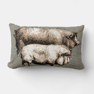 Coussin Rectangle Porc de Ferme Vintage Antiquités de Bétail de Camp
