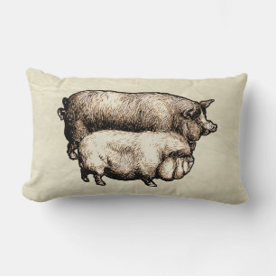 Coussin Rectangle Porc de Ferme Vintage Antiquités de Bétail de Camp