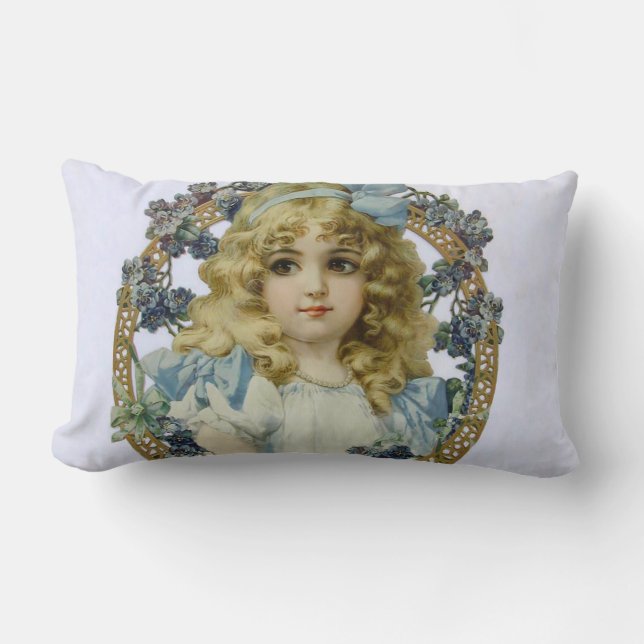 Coussin Rectangle Portrait Antique de Petite Fille Enfant Belle (Recto)