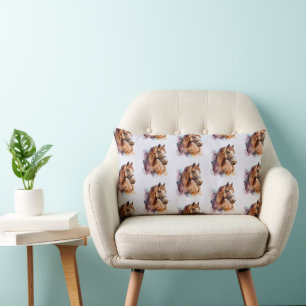 Coussin Rectangle Portrait de tête de cheval brun en motif aquarelle