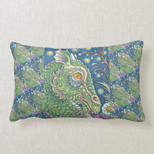 COUSSIN RECTANGLE PORTRAIT DE TÊTE DE DRAGON MÉDIÉVAL, IMAGINAIRE SI