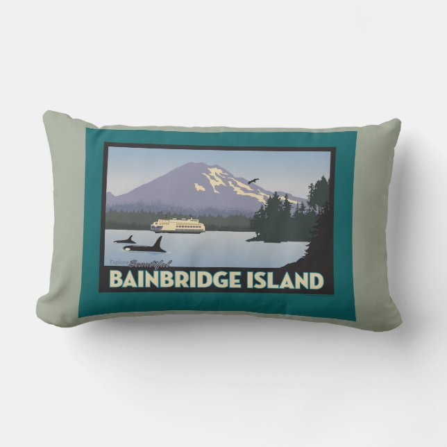 Coussin Rectangle Poster Art de style rétro de l'île de Bainbridge (Recto)