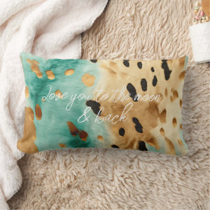 Coussin Rectangle Poster de animal noir Turquoise or