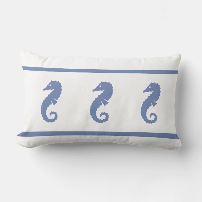 Coussin Rectangle Poudre turquoise bleu et blanc SEAHORSE (Recto)