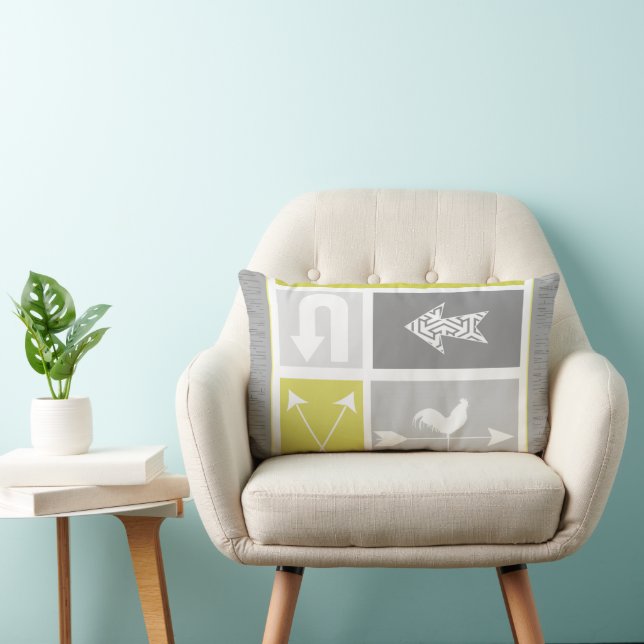 Coussin Rectangle Poulets de la ferme urbaine Gris Rooster jaune (Chaise)