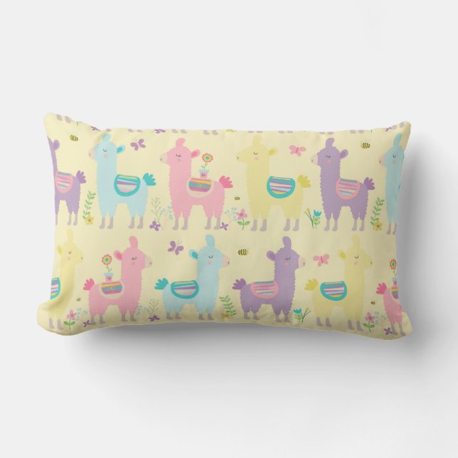 Coussin Rectangle Pouponnière rose jaune violet Llamas (Recto)